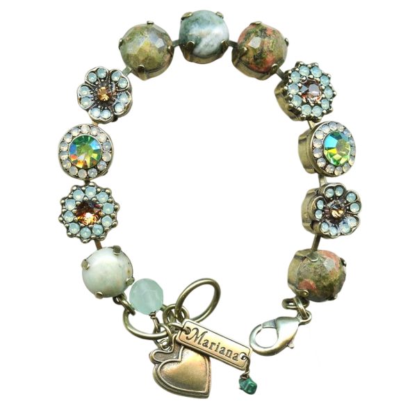 Bracelet By Mariana Woman Shimmering Ryolite Mineral and Pacific Opal Swarovski Crystals