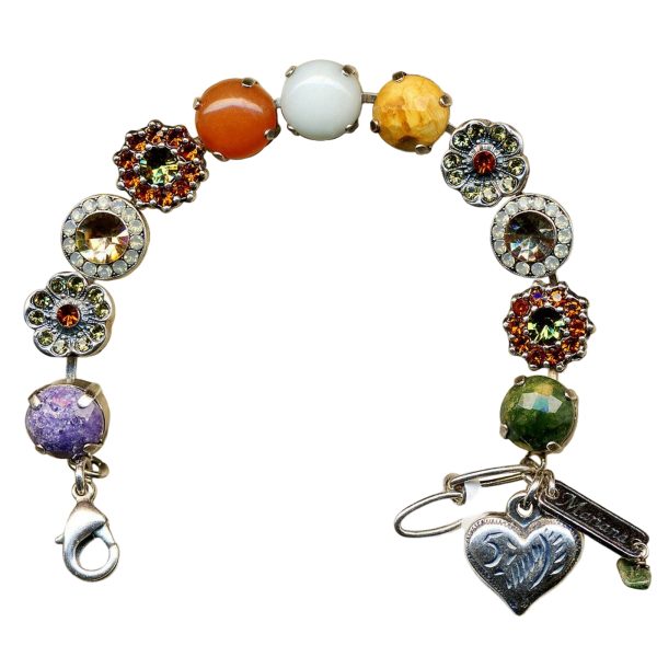 Mariana Bracelet Riverstone Minerals, Drk Amber, White Opal, Jonquil, & Olivine Austrian Crystals My Treasures Coll.