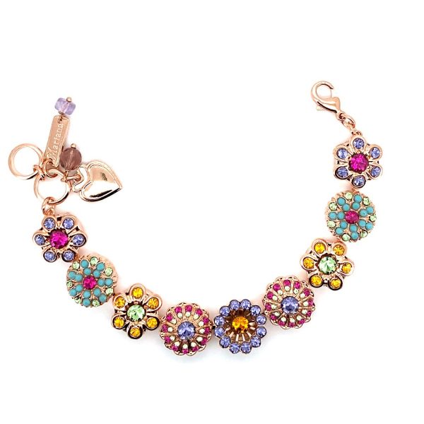 Bracelet By Mariana Woman Floral Turquoise, Fuchsia and Tanzanite Swarovski Crystals