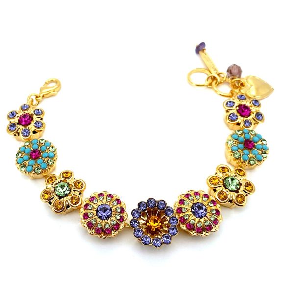 Mariana Bracelet Floral Turquoise, Fuchsia, Peridot, Topaz, Tanzanite & Opal Austrian Crystals Cuba Caribbean Life Coll. Yellow Gold