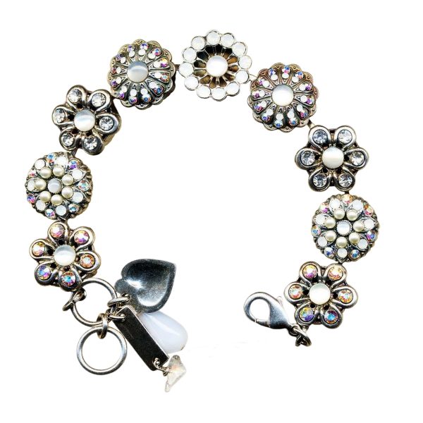 Mariana Bracelet Floral in Mother of Stimulated Pearl Mineral & AB Austrian Crystals SeaShell Nature Coll.