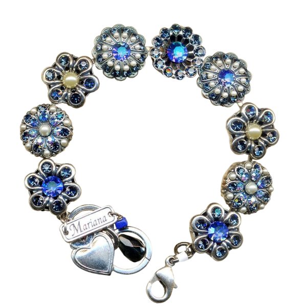 Mariana Bracelet Floral Pearl Mineral, Ocean Delite, & Montana Blue Austrian Crystals My Treasures Coll.