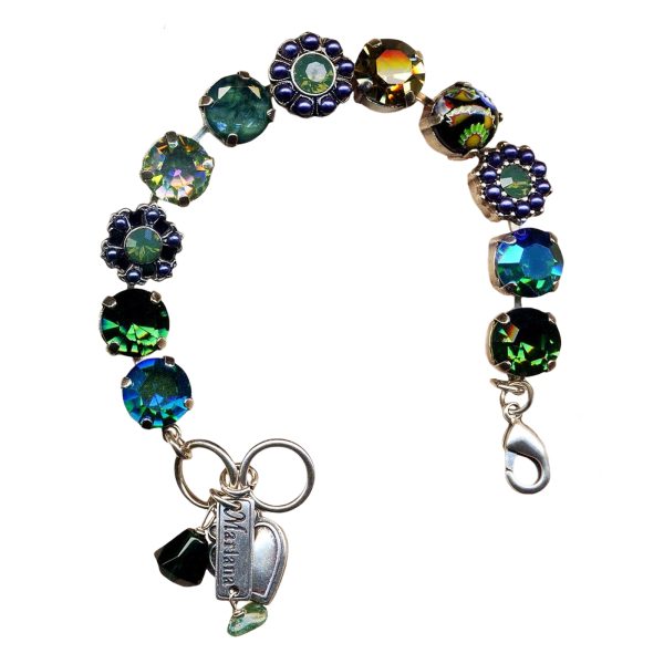 Bracelet By Mariana Woman Elegant Green Opal and Night Blue Swarovski Crystals