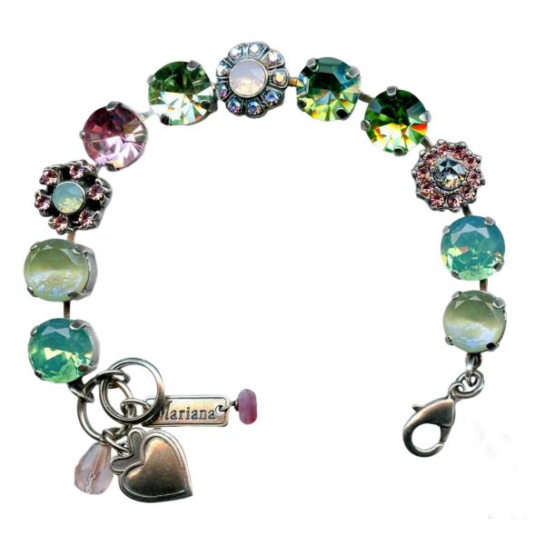 Mariana Bracelet Gorgeous Pacific Opal, Pale Green, Lt Rose, Peridot, White Opal, & AB Austrian Crystals Eternity Nirvana Coll.