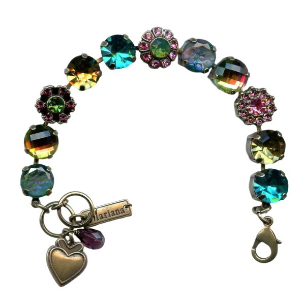 Mariana Bracelet Glamorous Emerald, Rose, Teal, Jonquil, Grass Green, & Dark Green Austrian Crystals Luck Inspiration Coll.