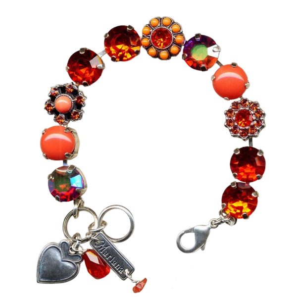 Mariana Bracelet Exude Elegance Coral, Red, & Dark Amber Austrian Crystals Flame Ambrosia Coll.