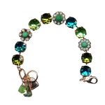 Mariana Bracelet Fab Grass Green, Pacific Opal, Teal Blue, Peridot, & Green Opal Austrian Crystals Angelica East Meets West Coll.