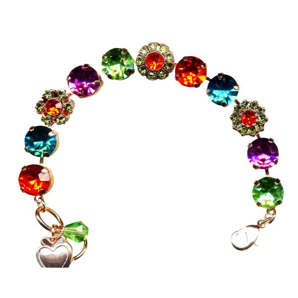 Mariana Bracelet Sassy Hyacinth, Aqua Blue, Peridot, Grass Green, & Lt Amethyst Austrian Crystals Tiger Lily Icons Coll.