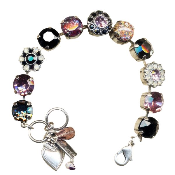 Mariana Bracelet Exquisite Lavender Purple, Jet, Black Diamond, White Opal, & Marbled Stones Austrian Crystals Romance Dancing the Night Away Coll.