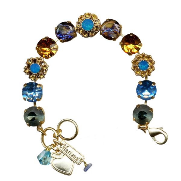 Mariana Bracelet Luxurious Ocean Blue, Amber, Caribbean Blue Opal, & Marbled Stone Austrian Crystals Jasmine East Meets West Coll.
