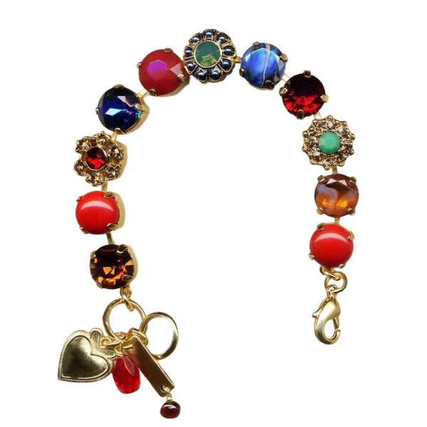 Mariana Bracelet Stunning Red Coral, Capri Blue, Smoked Topaz, Champagne, Ruby, & Green Opal Austrian Crystals Poppy East Meets West Coll.