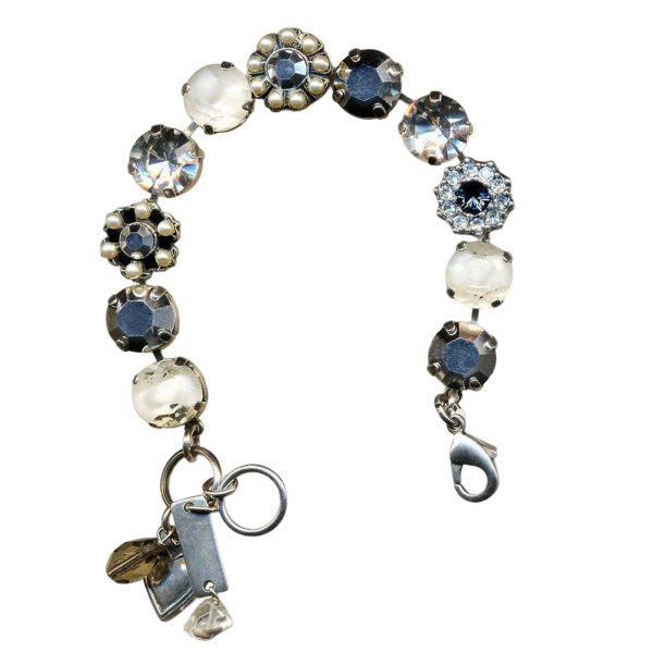 Mariana Bracelet Classy Pearl, Clear, White Opal, Montana Blue, & Foil Austrian Crystals Gardenia East Meets West Coll.