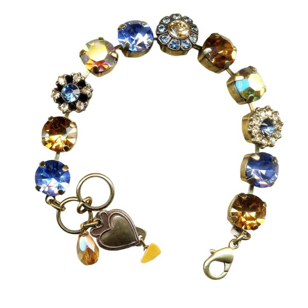 Mariana Bracelet Shimmering Lt Sapphire, Lt Colorado Topaz, Golden Shadow, & Warm Sunset AB Austrian Crystals Moon Drops Coll.