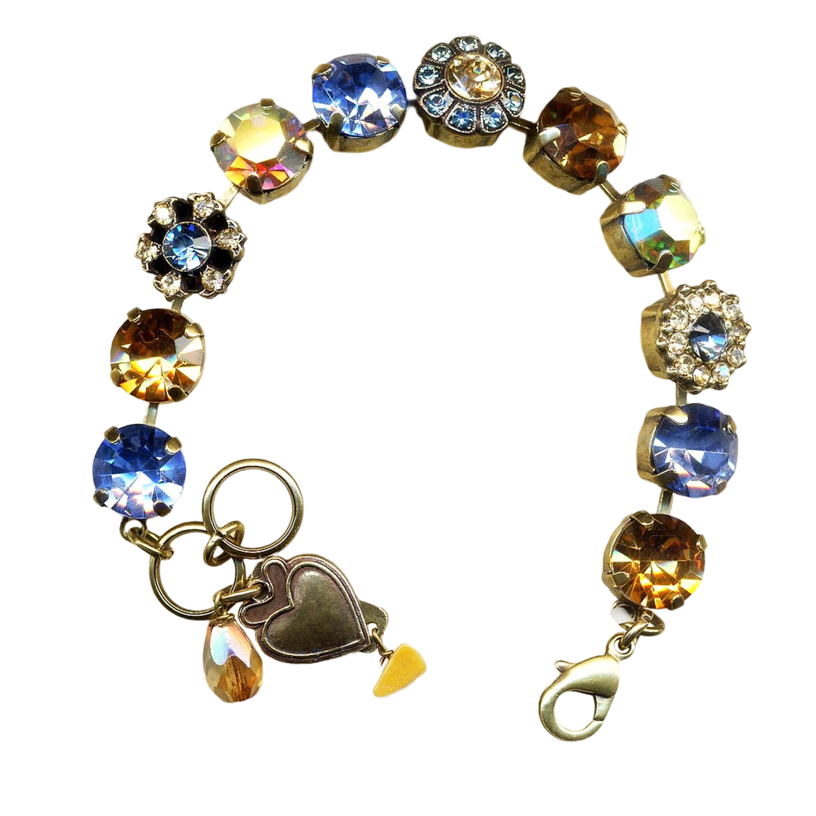 B-4174-2160-3-YG(1) Mariana Bracelet Shimmering Lt Sapphire, Lt Colorado Topaz, Golden Shadow, & Warm Sunset AB Austrian Crystals Moon Drops Coll. - Image 1