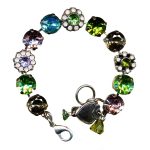 Mariana Bracelet Lovely Floral in Violet, Cyclamen Opal, Lt Rose, Aquamarine & Grass Green Austrian Crystals My Treasures Coll.
