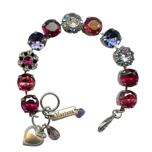 Mariana Bracelet Lovely Lava, Indian Pink, Rose, Tanzanite & Clear Austrian Crystals My Treasures Coll.