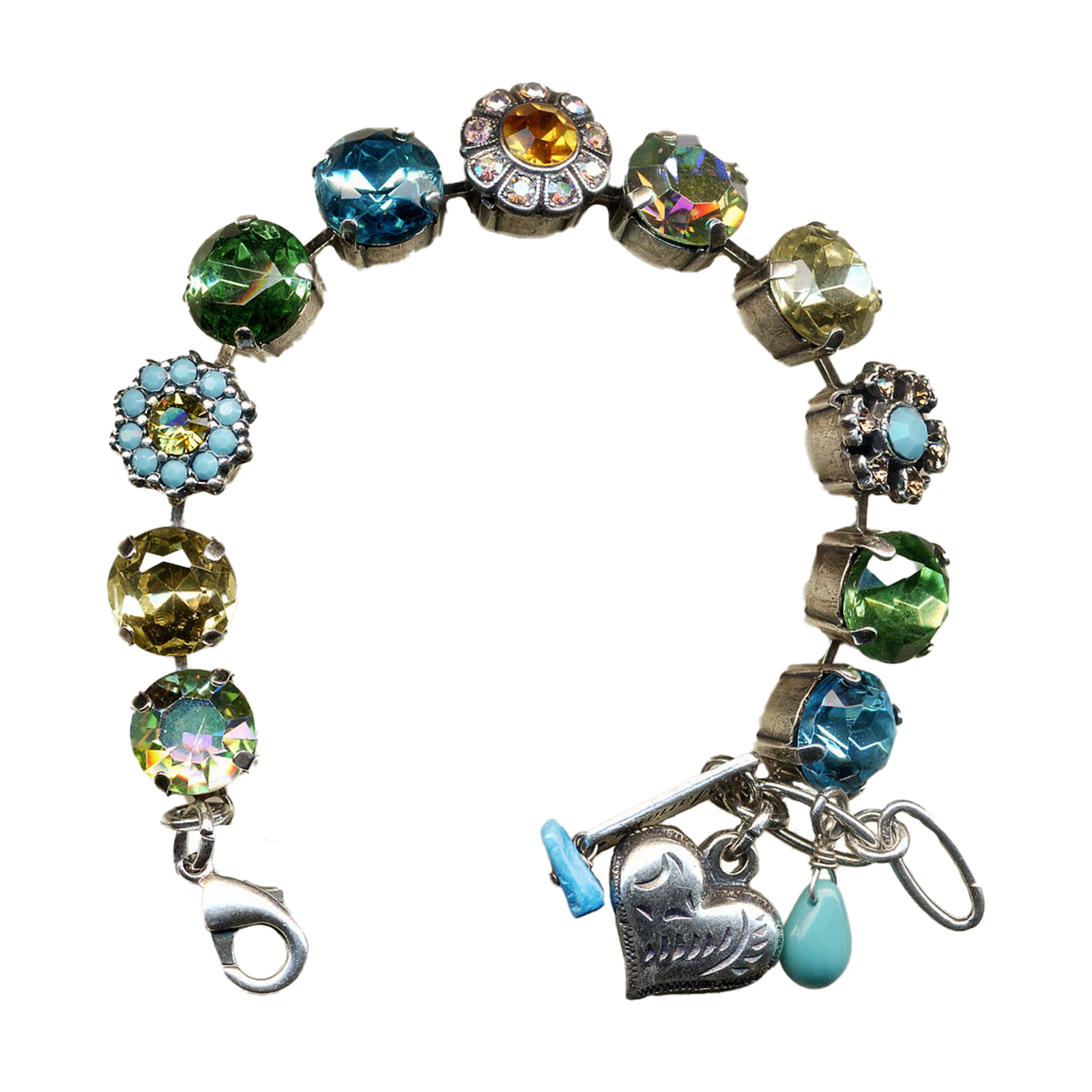 B-4174-370(1) Mariana Bracelet Classy Pale Yellow, Vitrail Medium, Emerald, Turq & Aquamarine Austrian Crystals My Treasures Coll. - Image 1