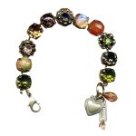 Mariana Bracelet Agat Epricot Mineral, Olivine, Golden Shadow, Black Diamond, Aurum, & Marbled Stone Austrian Crystals Harmonia Odyssey Coll.