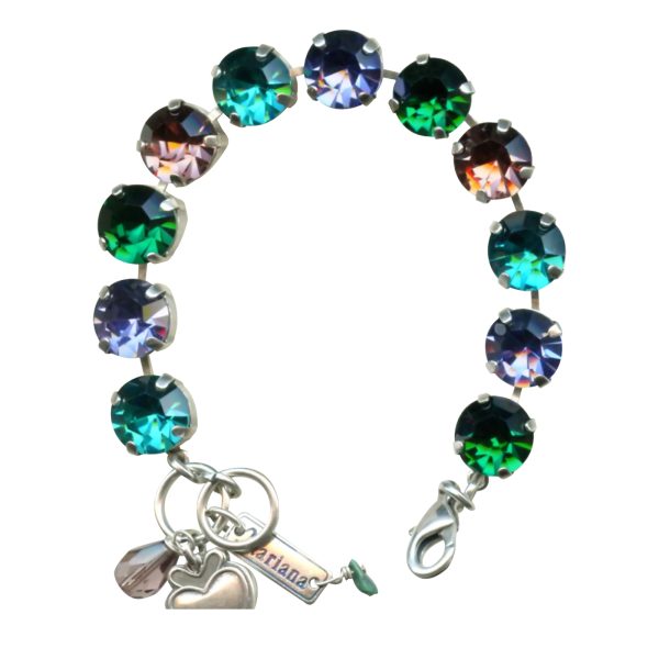 Mariana Bracelet Charming Fern Green, Tanzanite, Rose Peach, & Teal Austrian Crystals Imagine Nostalgia Coll.