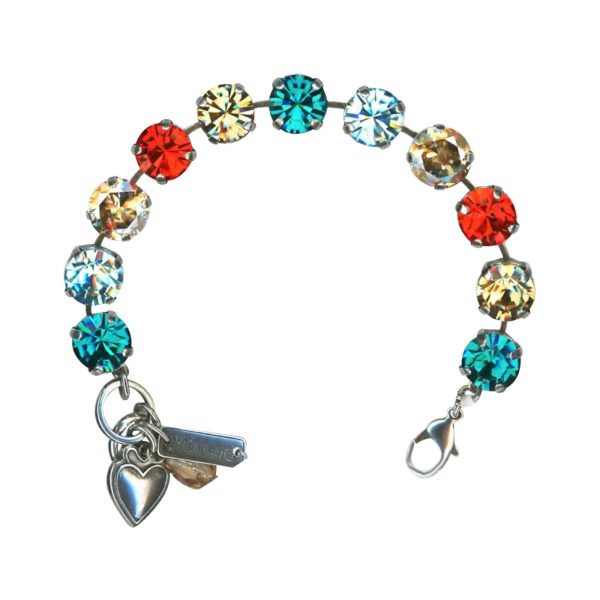 Mariana Bracelet Fabulous Red, Aqua, Teal, Light Blue, Champagne, & Golden Shadow Austrian Crystals Tinsel Winter Wonderland Coll.