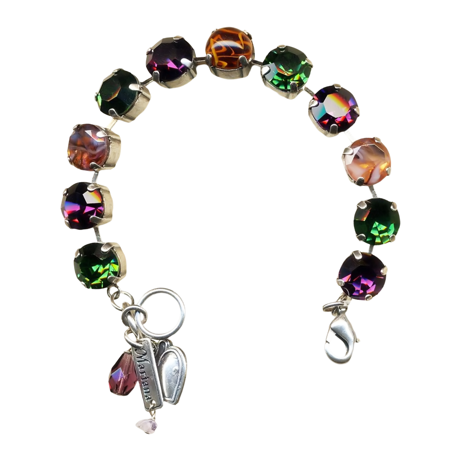 B-4474-1322-SP(1) Bracelet By Mariana Timeless Purple, Green and Marbled Stone Swarovski Crystals - Image 1