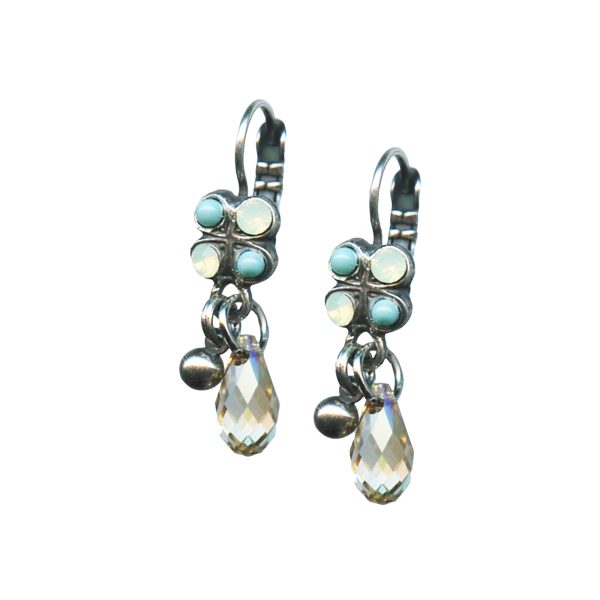 Mariana Earrings Dainty Dangling Turquoise, White Opal & Moonlight Austrian Crystals Summer Palace Silk Road Coll.