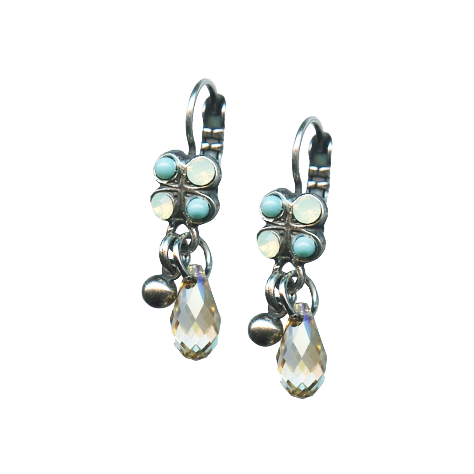 E-1004-1042-SP6(1) Mariana Earrings Dainty Dangling Turquoise, White Opal & Moonlight Austrian Crystals Summer Palace Silk Road Coll. - Image 1