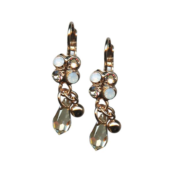 Mariana Earrings Fab Dangling Golden Shadow, White Opal, & Clear Austrian Crystals Kalahari Africa Coll.