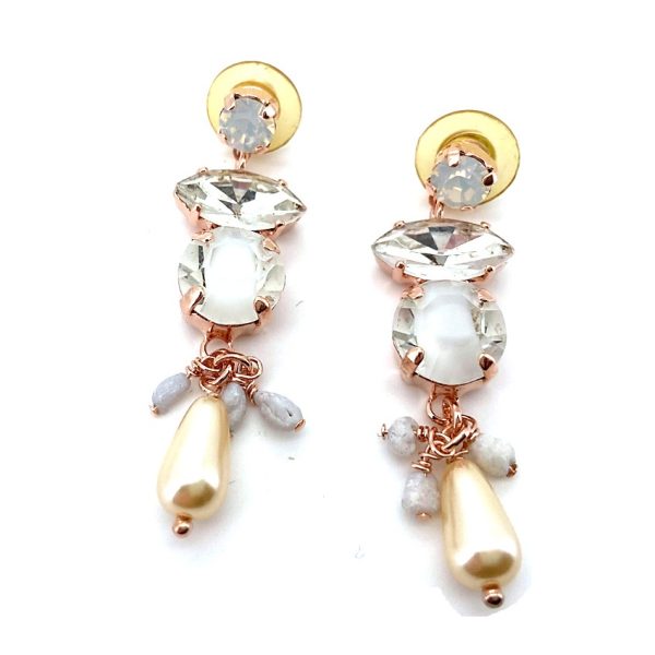 Mariana Earrings Classy Cream Pearl, White Opal, & Clear Austrian Crystals Sweet Summer Coll.