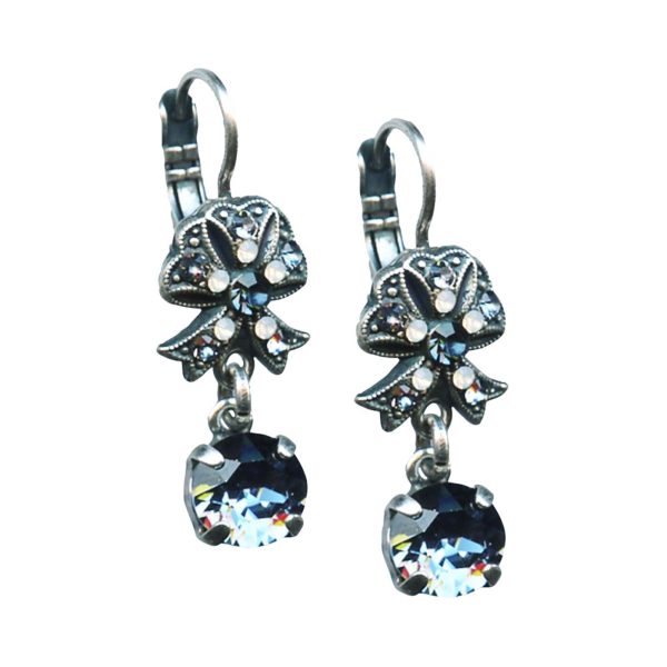 Mariana Earrings Bow Dangling Montana Blue & White Opal Austrian Crystals Mood Indigo Songbook Coll.