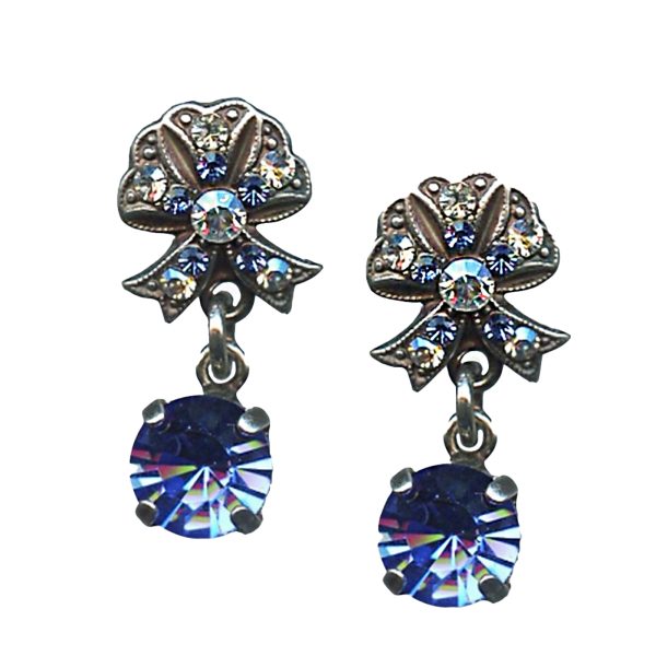Mariana Earrings Bow Dangling Sapphire & Moonlight Austrian Crystals My Treasures Coll.