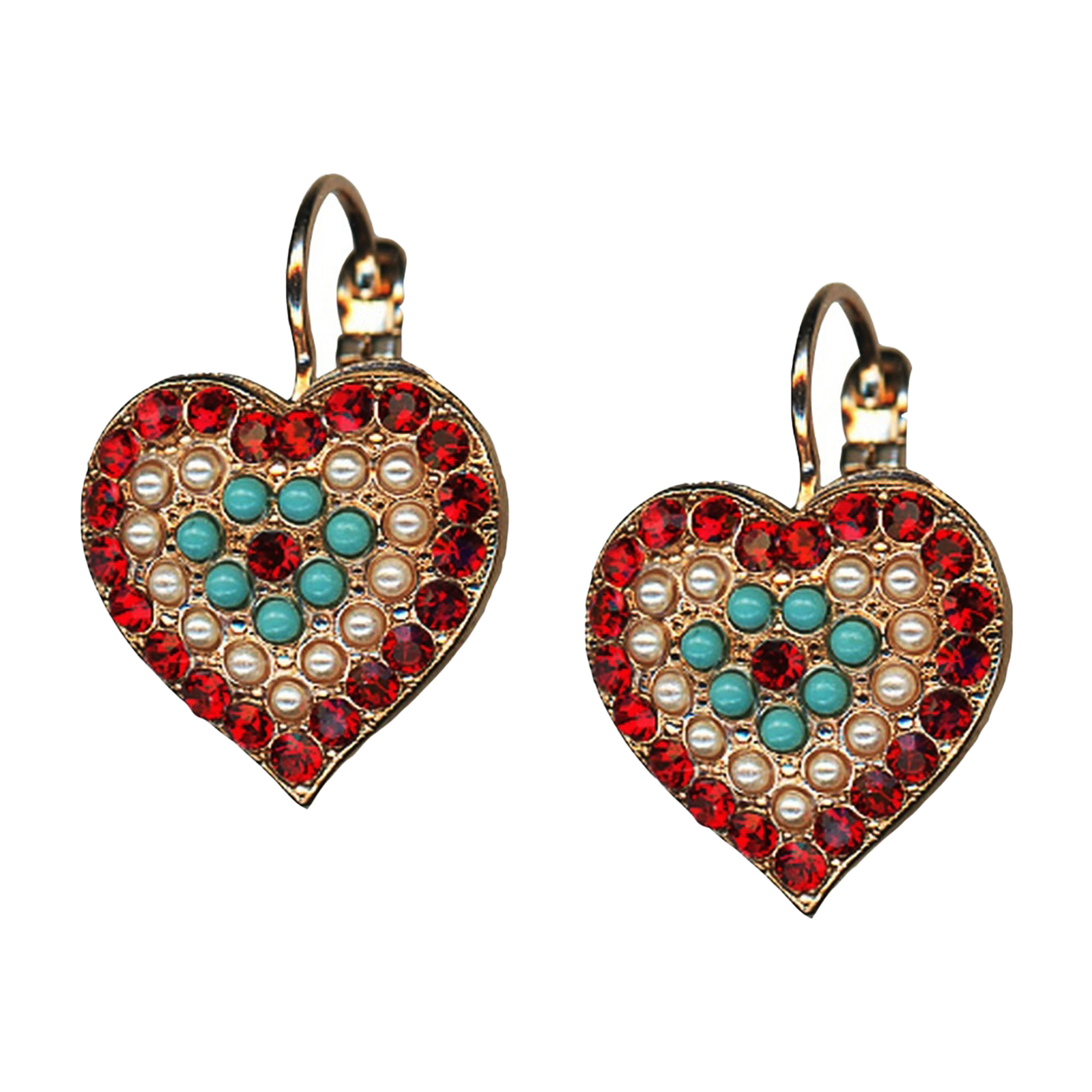 E-1007-1126-RG6(1) Mariana Earrings Exquisite Ruby, Turquoise & Cream Pearl Austrian Crystals Happiness Joy Of Life Coll. - Image 1