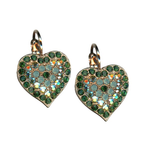 Earrings By Mariana Spring 2019 Coll. Heart Shaped Pacific Opal & Emerald Swarovski Crystals