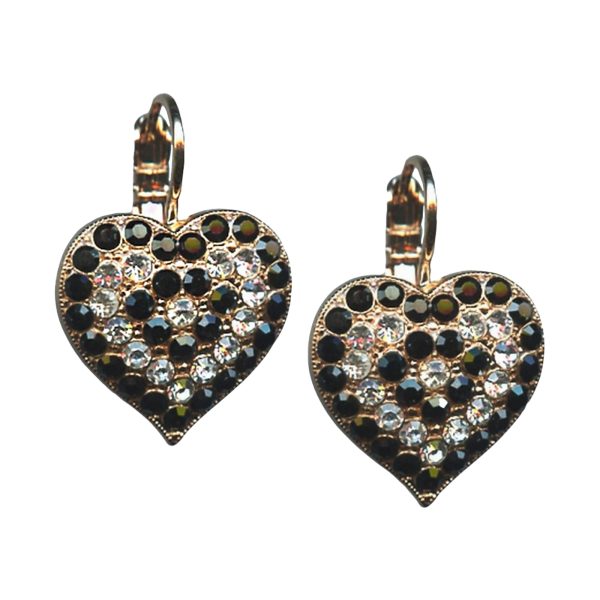 Mariana Earrings Elegant Heart Shaped Jet & Clear Austrian Crystals Checkmate Cocktail Hour Coll.