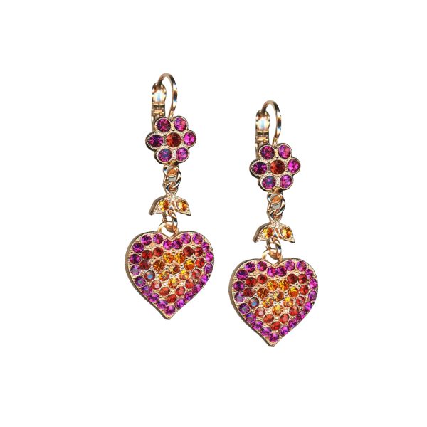 Earrings By Mariana Woman Heart Dangling Fuchsia and Siam Swarovski Crystals