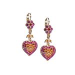 Earrings By Mariana Woman Heart Dangling Fuchsia and Siam Swarovski Crystals - Image 2