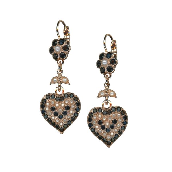 Mariana Earrings Exquisite Jet Black & Cream Pearl Austrian Crystals My Treasures Coll.