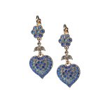Mariana Earrings Heart Dangling Sapphire & Aquamarine Austrian Crystals My Treasures Coll.