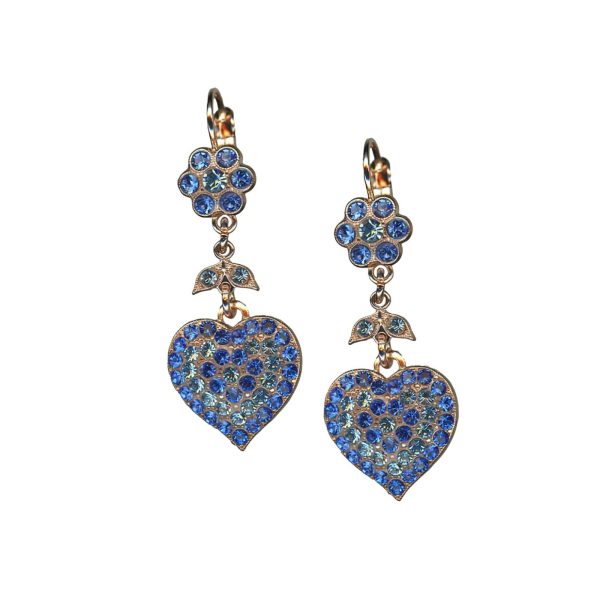 Mariana Earrings Heart Dangling Sapphire & Aquamarine Austrian Crystals My Treasures Coll.