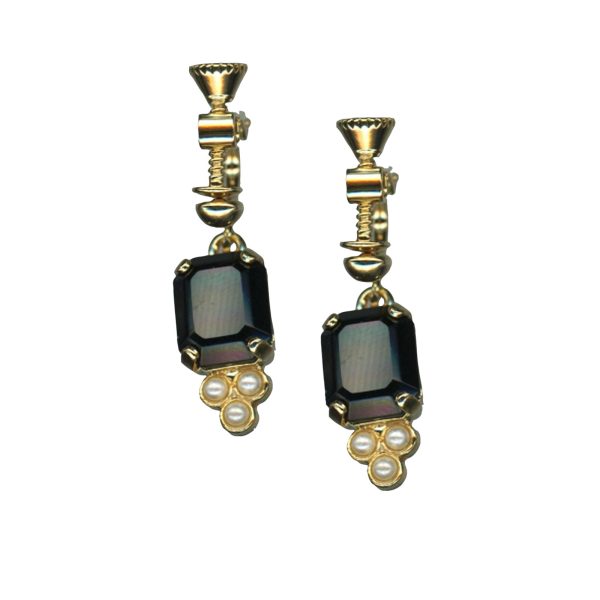 Mariana Earrings Luxurious Jet Black & Cream Pearl Austrian Crystals My Treasures Coll.