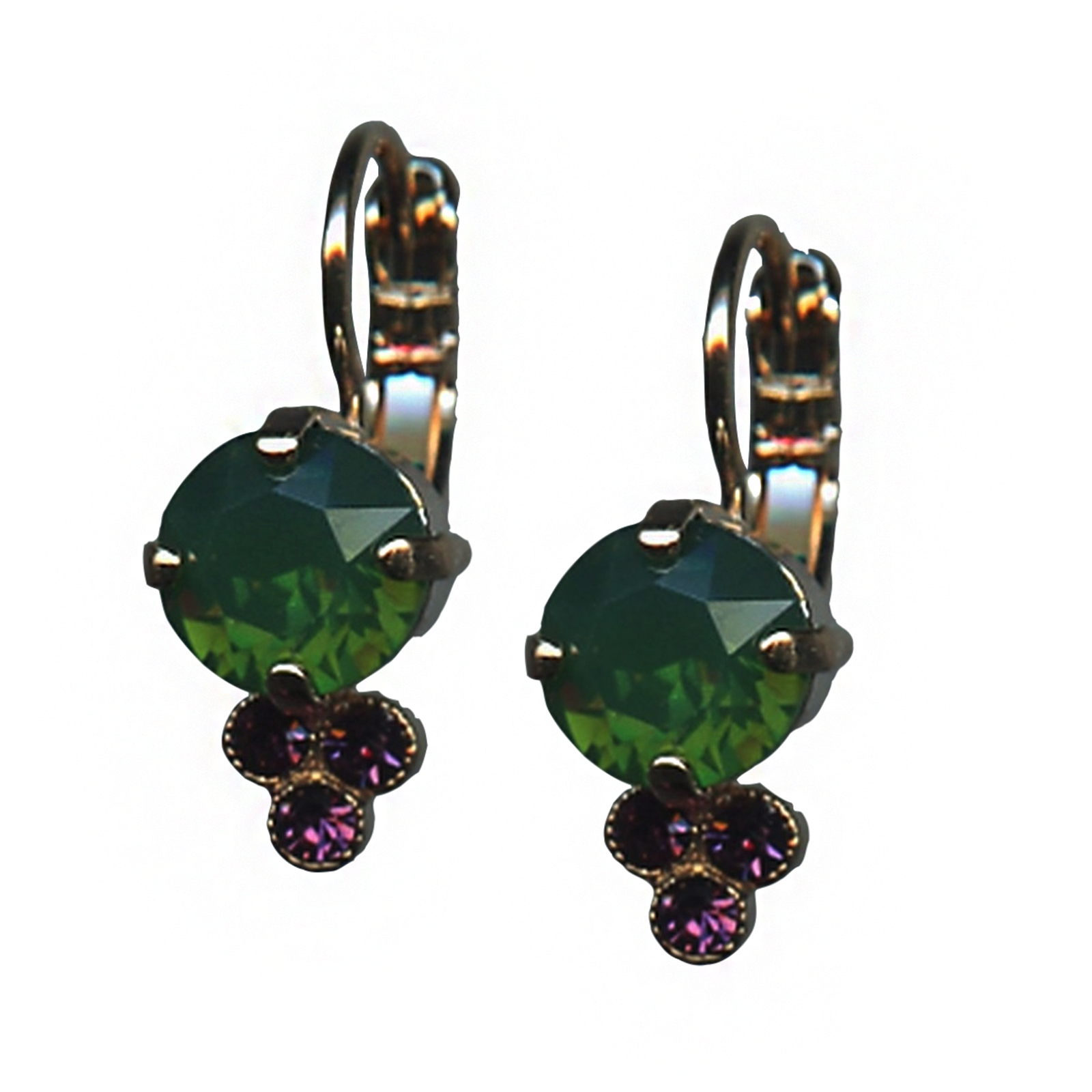 E-1010-1033-RG6(1) Mariana Earrings Luxurious Palace Green Opal & Amethyst Austrian Crystals Hope Inspiration Coll. - Image 1