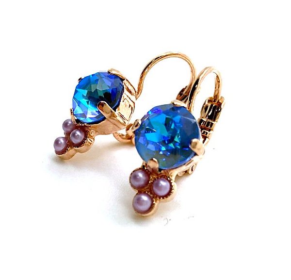 Mariana Earrings Adorable Ocean Sun Kissed & Pink Pearl Austrian Crystals Blue Morpho My Butterfly Coll.