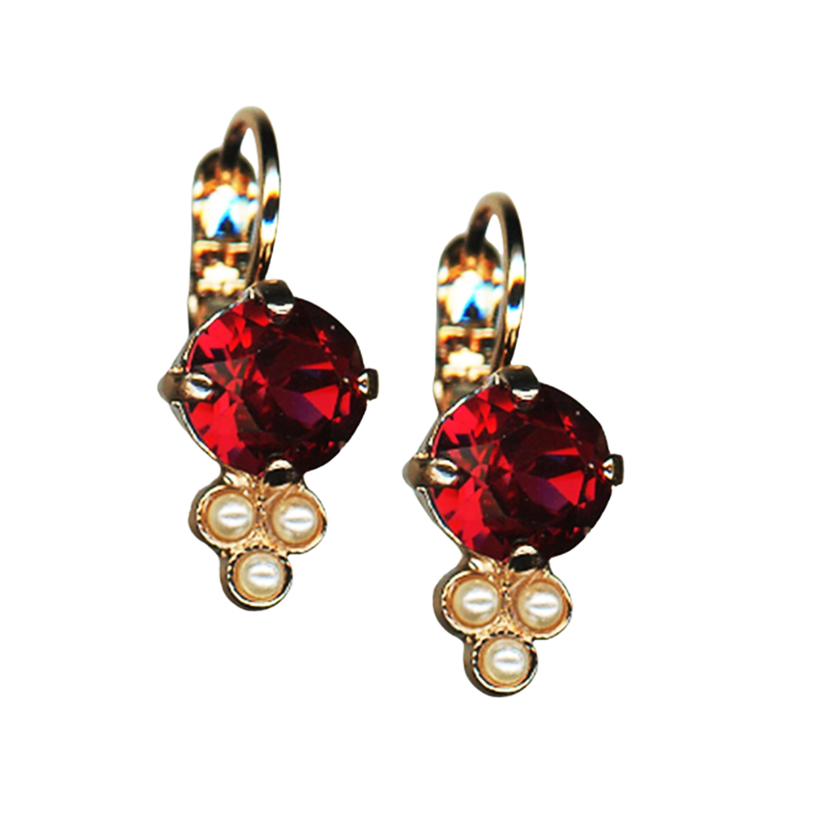 E-1010-501139-RG6(1) Mariana Earrings Timeless Ruby & Cream Pearl Austrian Crystals My Treasures Coll. - Image 1