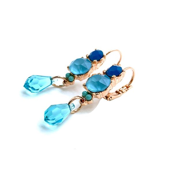Mariana Earrings Precious Caribbean Blue Opal, Sky Blue, Turq & Aquamarine Austrian Crystals Zambezi Africa Coll.