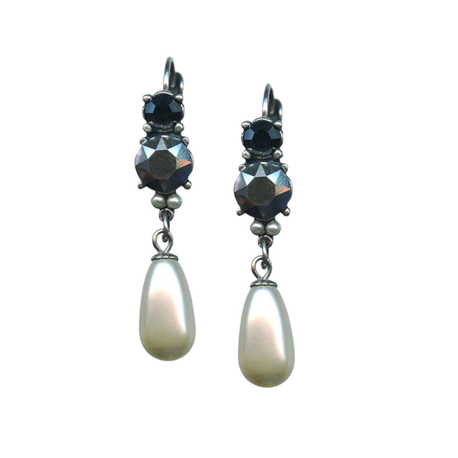 E-1012-1-M48747-SP6(1) Mariana Earrings Elegant Pearl Mineral, Black Diamond, & Jet Hematite Austrian Crystals Inspiration Coll. - Image 1