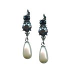 Mariana Earrings Elegant Pearl Mineral, Black Diamond, & Jet Hematite Austrian Crystals Inspiration Coll. - Image 3