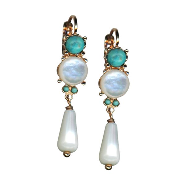 Earrings By Mariana Woman Precious Shell Mineral and Turquoise Swarovski Crystals