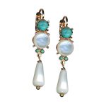 Earrings By Mariana Woman Precious Shell Mineral and Turquoise Swarovski Crystals - Image 2