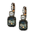 Mariana Earrings Sophisticated Black Diamond & Pearl Austrian Crystals Moonlight & Magnolias Winter 2021 Coll.