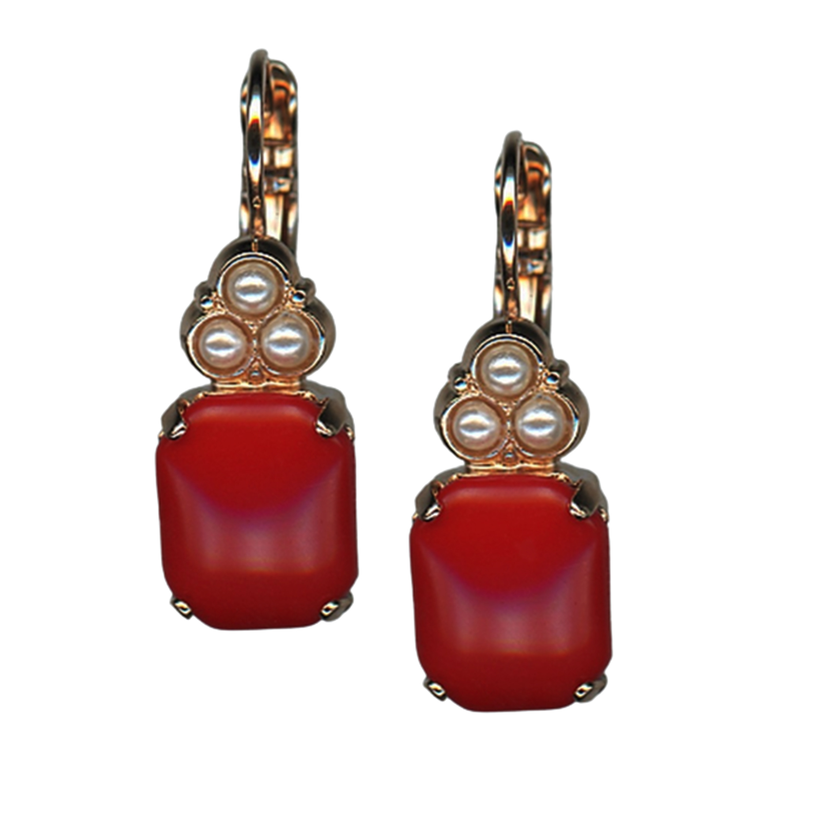 E-1014-1126-RG6(1) Mariana Earrings Timeless Red Coral & Pearl Austrian Crystals Happiness Joy Of Life Coll. - Image 1